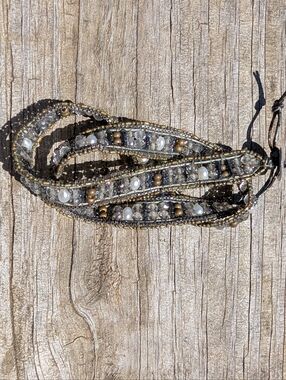 Silpada Beaded Multi-Strand Wrap Bracelet in Metallic and Pearl.